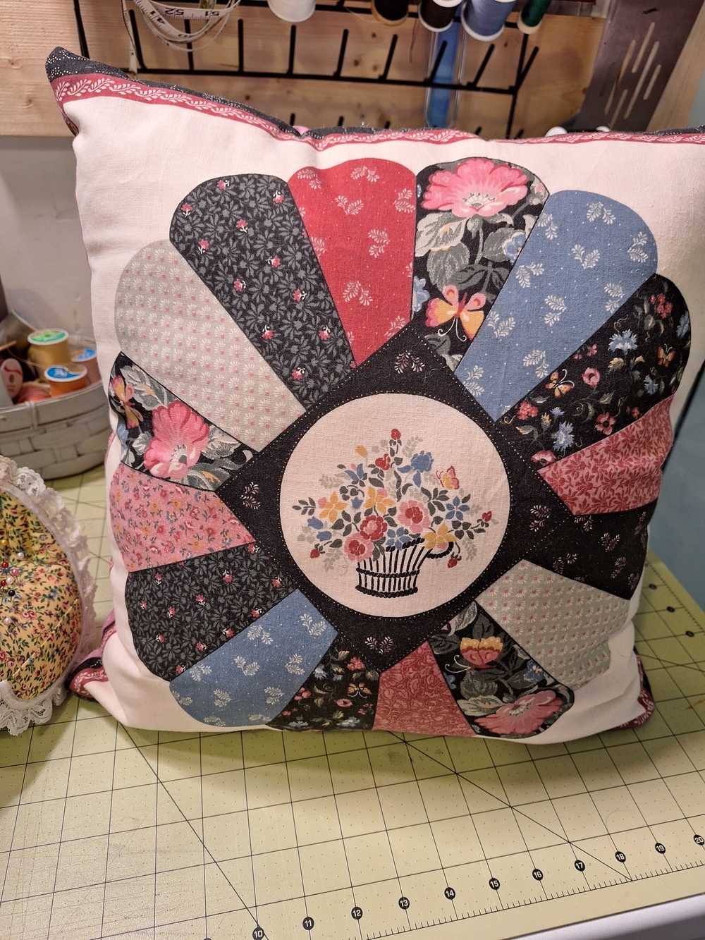 Handmade Floral Patchwork Style Throw Pillow - Multicolor